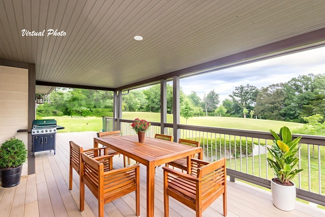 902 S Cedar Grove Blvd, Columbia, MO 65201 - wooden deck featuring area for grilling, view of scattered trees, and a lawn