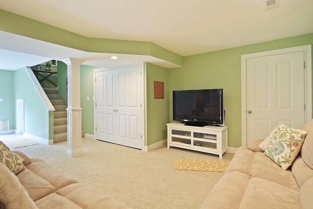 5200 N Locust Grove Church Rd, Columbia, MO 65202 - living room with carpet, stairs, and recessed lighting