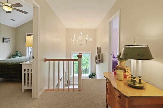 5200 N Locust Grove Church Rd, Columbia, MO 65202 - hallway featuring carpet flooring and a chandelier