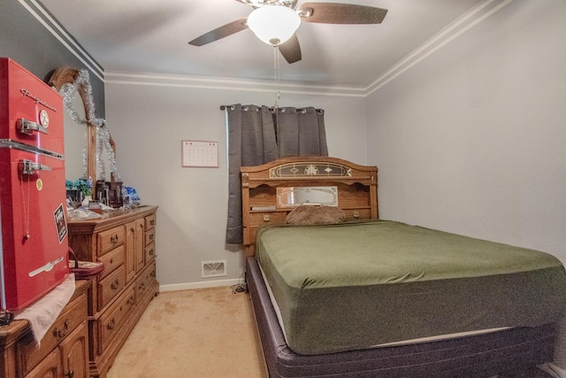 3674 State Road Aa, Holts Summit, MO 65043 - bedroom featuring ornamental molding, light colored carpet, and ceiling fan