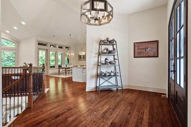 5809 Morning Star Ct, Columbia, MO 65203 - foyer featuring french doors, a chandelier, dark wood finished floors, and recessed lighting