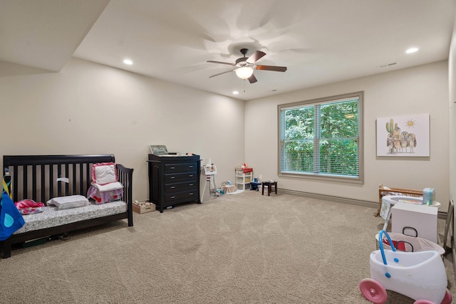 5809 Morning Star Ct, Columbia, MO 65203 - bedroom featuring carpet floors, recessed lighting, and a ceiling fan