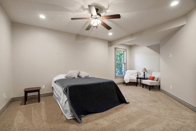 5809 Morning Star Ct, Columbia, MO 65203 - bedroom featuring light carpet, recessed lighting, and a ceiling fan