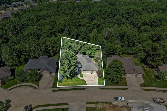 5809 Morning Star Ct, Columbia, MO 65203 - aerial view of residential area with a heavily wooded area and property boundaries highlighted