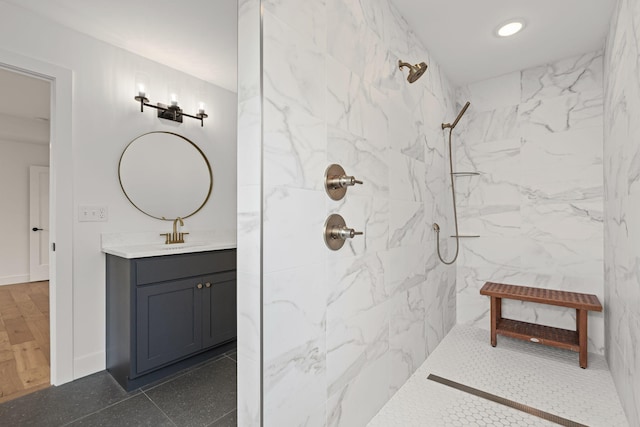 605 Angels Rest Way, Columbia, MO 65203 - bathroom featuring a marble finish shower and vanity