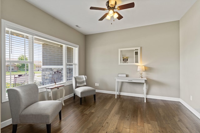 15409 Allegiance Ave, Ashland, MO 65010 - living area featuring healthy amount of natural light, hardwood / wood-style floors, and ceiling fan