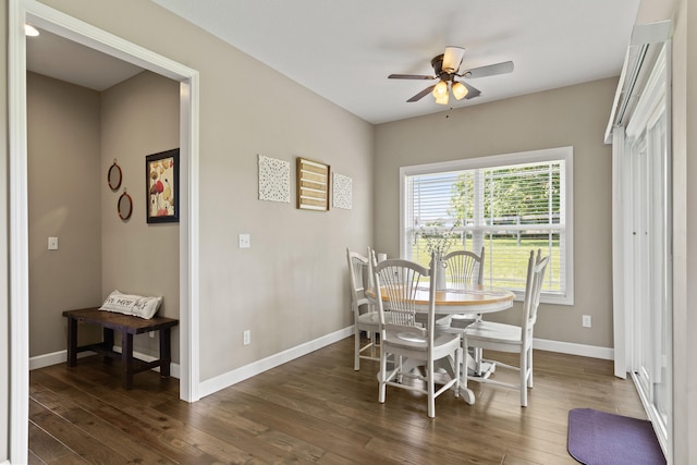 15409 Allegiance Ave, Ashland, MO 65010 - dining room with a ceiling fan and dark wood-style floors