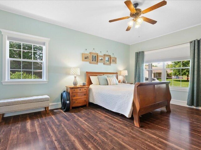 205 Johnson Ct, Ashland, MO 65010 - bedroom featuring wood finished floors, a ceiling fan, and ornamental molding