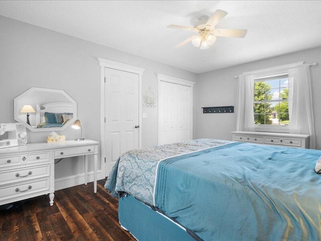 205 Johnson Ct, Ashland, MO 65010 - bedroom featuring dark wood-type flooring, ceiling fan, and a closet