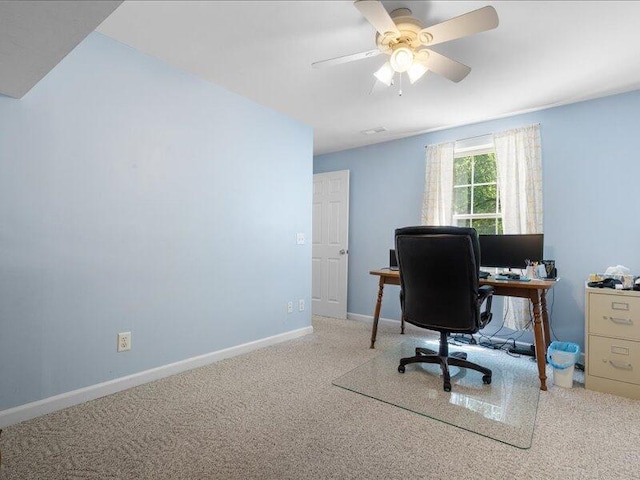 205 Johnson Ct, Ashland, MO 65010 - office area featuring a ceiling fan and carpet flooring