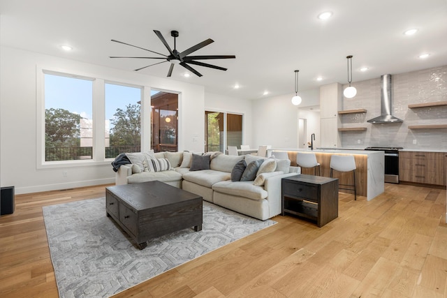 5413 Briar Rose Ct, Columbia, MO 65203 - living room featuring ceiling fan, light wood-type flooring, and recessed lighting