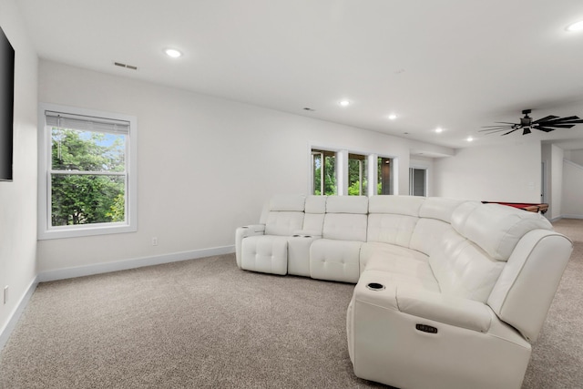 5413 Briar Rose Ct, Columbia, MO 65203 - living room with carpet flooring, recessed lighting, plenty of natural light, and ceiling fan