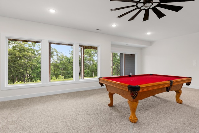 5413 Briar Rose Ct, Columbia, MO 65203 - game room featuring carpet flooring, pool table, recessed lighting, and a ceiling fan