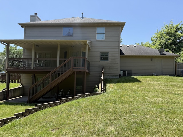 4413 Shoram Ct, Columbia, MO 65203 - rear view of property with stairway, a chimney, and a deck
