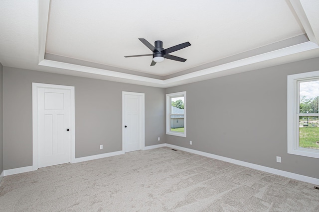 3321 Gray Birch Dr, Columbia, MO 65202 - unfurnished bedroom featuring a tray ceiling, multiple windows, and carpet flooring