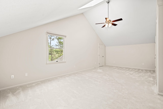 3348 S Old Ridge Rd, Columbia, MO 65203 - bonus room with vaulted ceiling, a skylight, light colored carpet, and ceiling fan