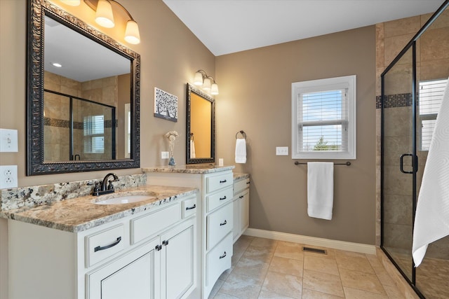 6406 Crooked Switch Ct, Columbia, MO 65201 - bathroom featuring vanity and a shower stall