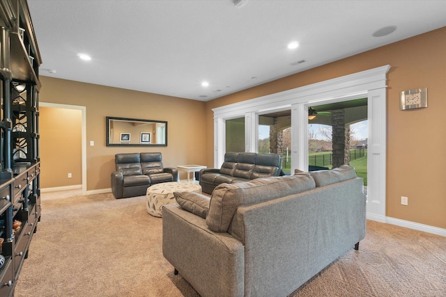 6406 Crooked Switch Ct, Columbia, MO 65201 - living room with light colored carpet, recessed lighting, and french doors