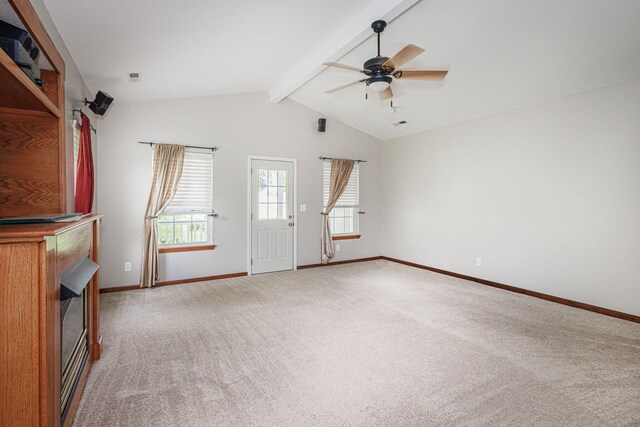 9855 N Route E, Harrisburg, MO 65256 - unfurnished living room featuring light colored carpet and a ceiling fan