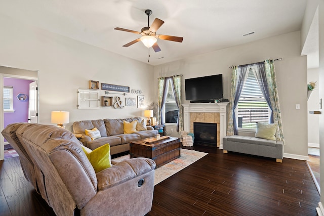 6003 Misty Springs Way, Columbia, MO 65202 - living area with a ceiling fan, dark wood finished floors, and healthy amount of natural light