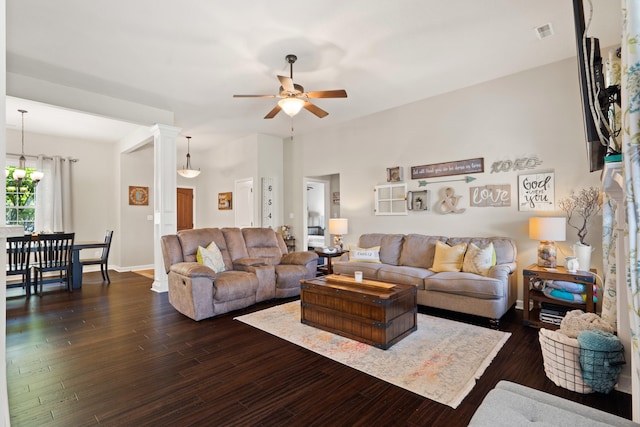 6003 Misty Springs Way, Columbia, MO 65202 - living area with ceiling fan and dark wood-style floors