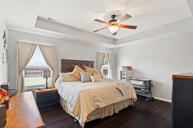 6003 Misty Springs Way, Columbia, MO 65202 - bedroom with dark wood-style floors, multiple windows, and a raised ceiling