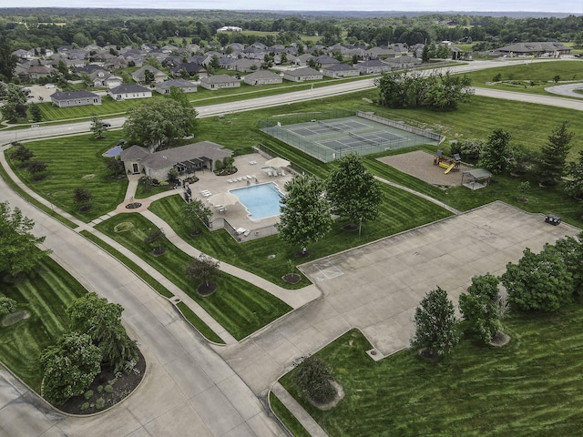 4902 Cochero Ct, Columbia, MO 65203 - aerial overview of property's location featuring a pool and nearby suburban area