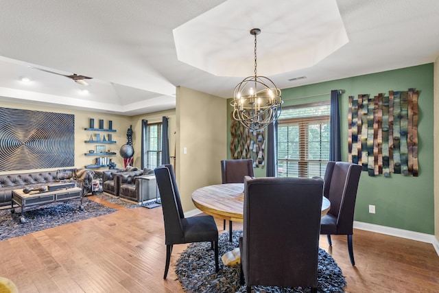 3509 Tuscany, Columbia, MO 65202 - dining room with a tray ceiling, a chandelier, wood finished floors, and healthy amount of natural light