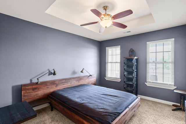 3509 Tuscany, Columbia, MO 65202 - bedroom with carpet floors, a tray ceiling, and ceiling fan