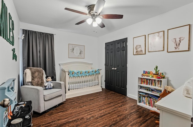 5 Amazon Dr, Columbia, MO 65202 - bedroom with wood finished floors, ceiling fan, a crib, and a closet