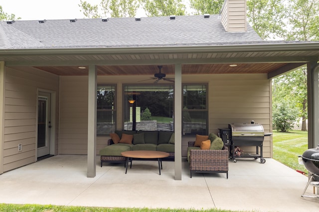 315 W Proctor St, Sturgeon, MO 65284 - view of patio / terrace with grilling area, a ceiling fan, and an outdoor living space