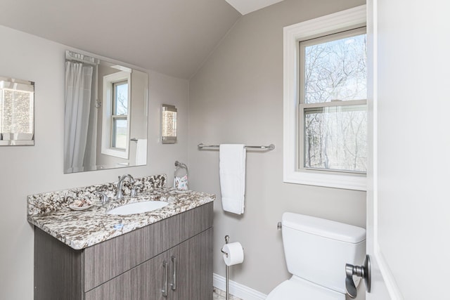 8900 W Graham Rd, Rocheport, MO 65279 - bathroom featuring vanity, plenty of natural light, and lofted ceiling