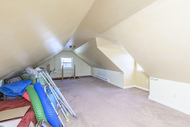 8900 W Graham Rd, Rocheport, MO 65279 - unfurnished bedroom featuring baseboard heating, carpet floors, and lofted ceiling