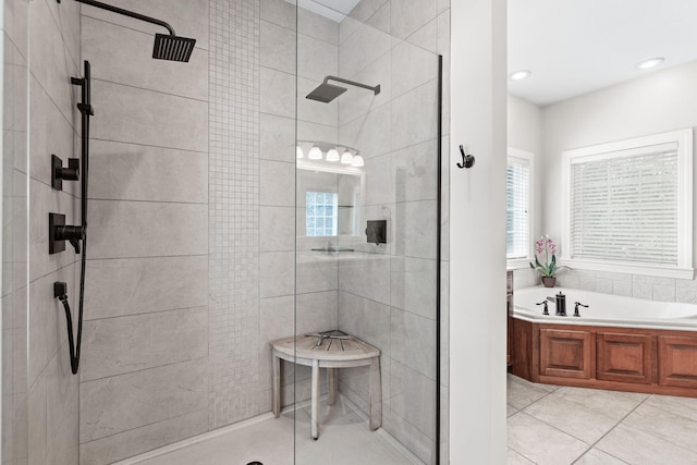 1707 Brookfield Mnr, Columbia, MO 65203 - full bath with a tile shower, a garden tub, and tile patterned floors