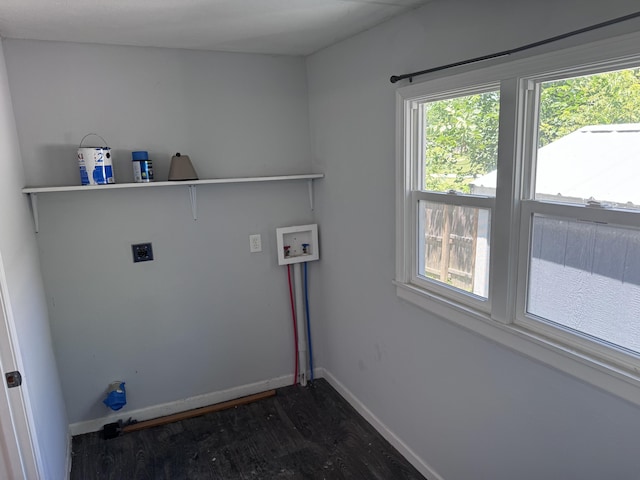 809 S 4th St, Moberly, MO 65259 - washroom with dark wood-style floors, hookup for a washing machine, and hookup for an electric dryer