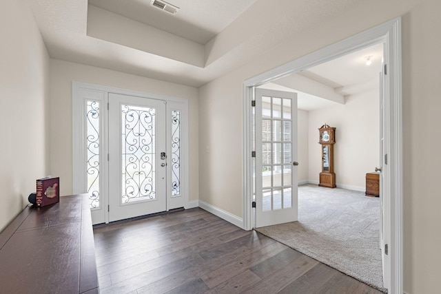 2821 Clopton Ct, Columbia, MO 65203 - entrance foyer with dark wood-style floors and a tray ceiling