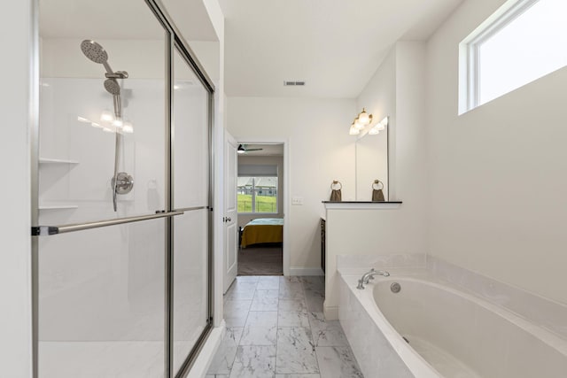 2821 Clopton Ct, Columbia, MO 65203 - ensuite bathroom featuring marble finish flooring, a shower stall, and a bath