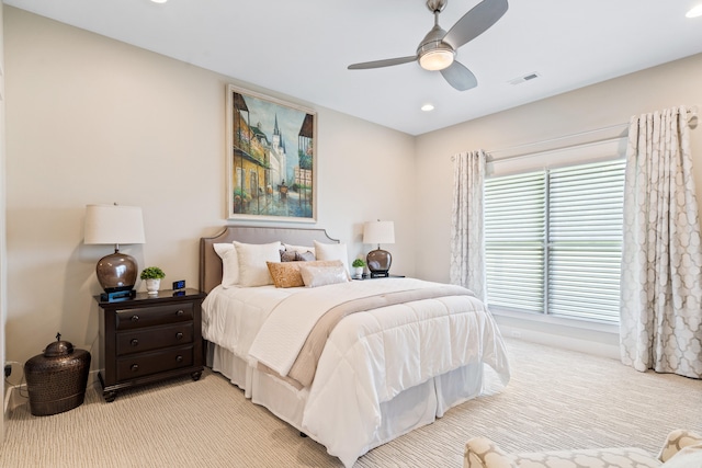 1107 Marcassin Dr, Columbia, MO 65201 - bedroom featuring light colored carpet, recessed lighting, and ceiling fan