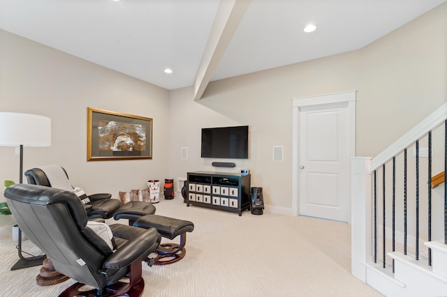 1107 Marcassin Dr, Columbia, MO 65201 - carpeted living room with stairs and recessed lighting