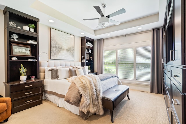 1107 Marcassin Dr, Columbia, MO 65201 - bedroom featuring light carpet, recessed lighting, and ceiling fan