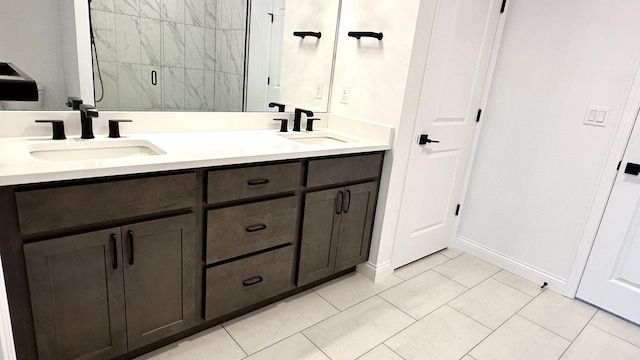 717 Angels Rest Way, Columbia, MO 65203 - bathroom with double vanity, tile patterned flooring, and a shower stall