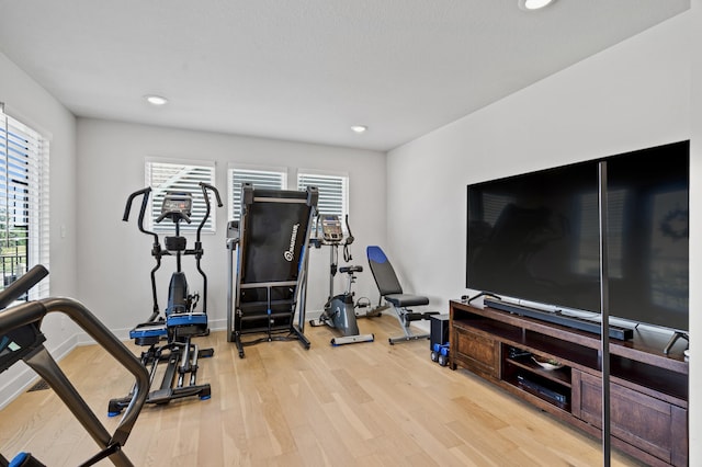 613 Red Feather Ct, Columbia, MO 65203 - workout room featuring light wood-style flooring, plenty of natural light, and recessed lighting