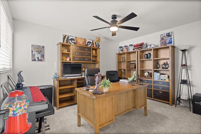 613 Red Feather Ct, Columbia, MO 65203 - home office featuring a ceiling fan and light carpet