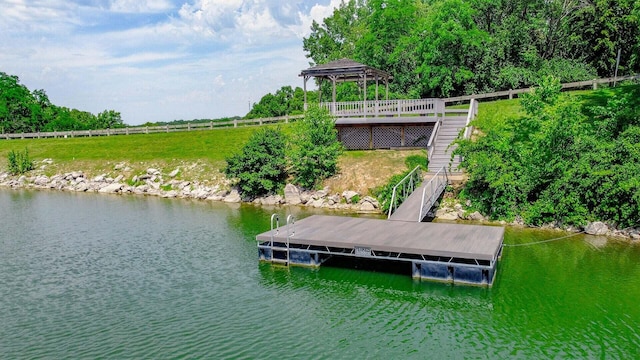 3112 Crestwood Ln, Columbia, MO 65203 - dock area featuring a water view, a gazebo, and stairs