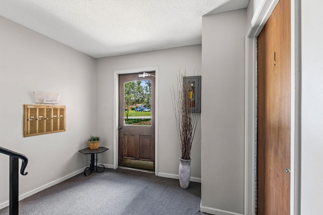 2710 Rollins Rd Unit A-1, Columbia, MO 65203 - foyer entrance with dark colored carpet and a textured ceiling
