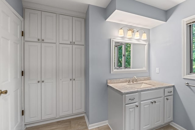 3707 Woodridge Ct, Columbia, MO 65201 - bathroom featuring a closet, vanity, and wood finished floors