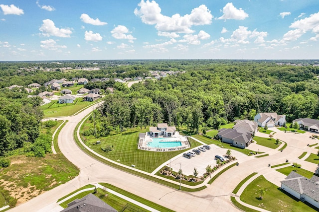 4512 Chambers Bay Dr, Columbia, MO 65201 - aerial perspective of suburban area with a pool and a forest