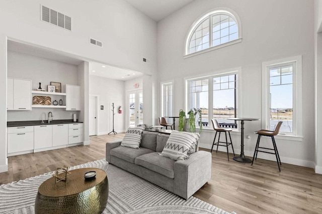4512 Chambers Bay Dr, Columbia, MO 65201 - living area featuring light wood-style flooring, a towering ceiling, and healthy amount of natural light