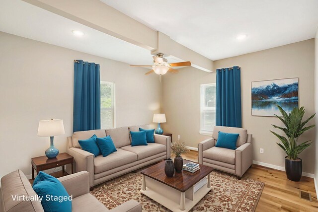 1101 Pannell St, Columbia, MO 65201 - living area featuring light wood-style flooring, healthy amount of natural light, ceiling fan, and recessed lighting