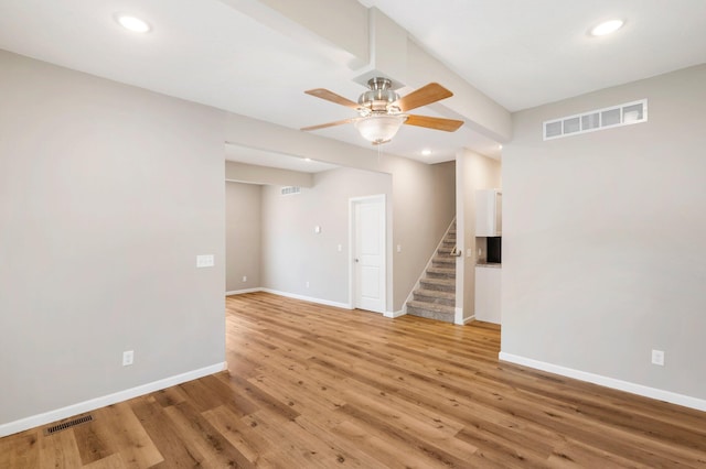 1101 Pannell St, Columbia, MO 65201 - spare room featuring ceiling fan, light wood-style flooring, stairway, and recessed lighting